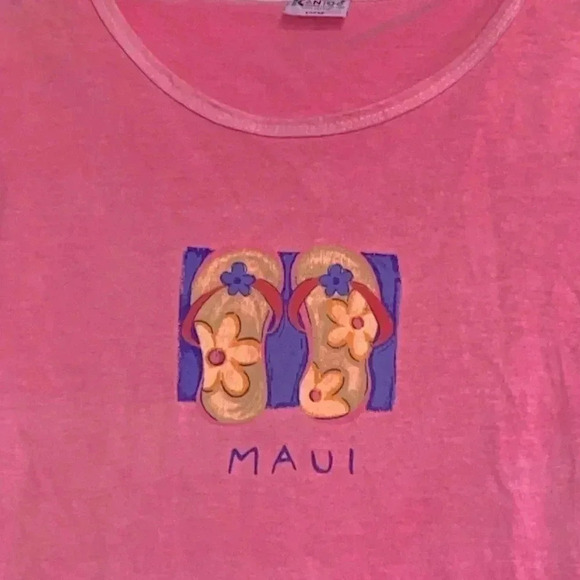 Icantoo pink flip flop pink distressed Maui tee shirt top - Picture 4 of 10